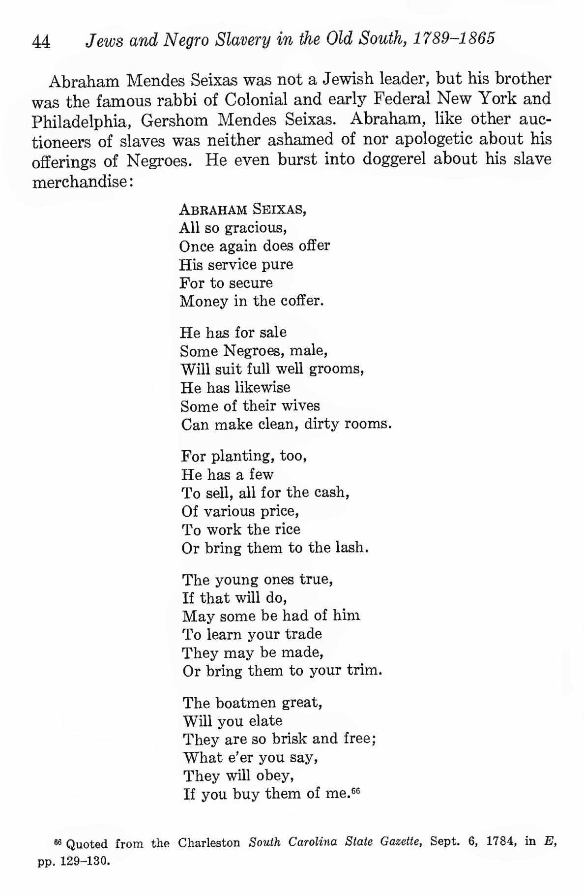 Abraham Mendes Seixas - Jewish poetry about slaves